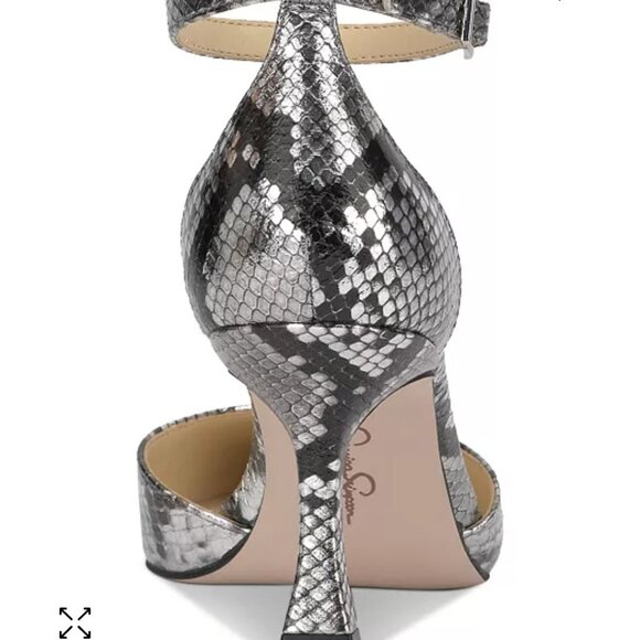 Jessica Simpson Silver Metallic Snake Print Heels Pump Ankle Strap NEW Sizes - Picture 4 of 15